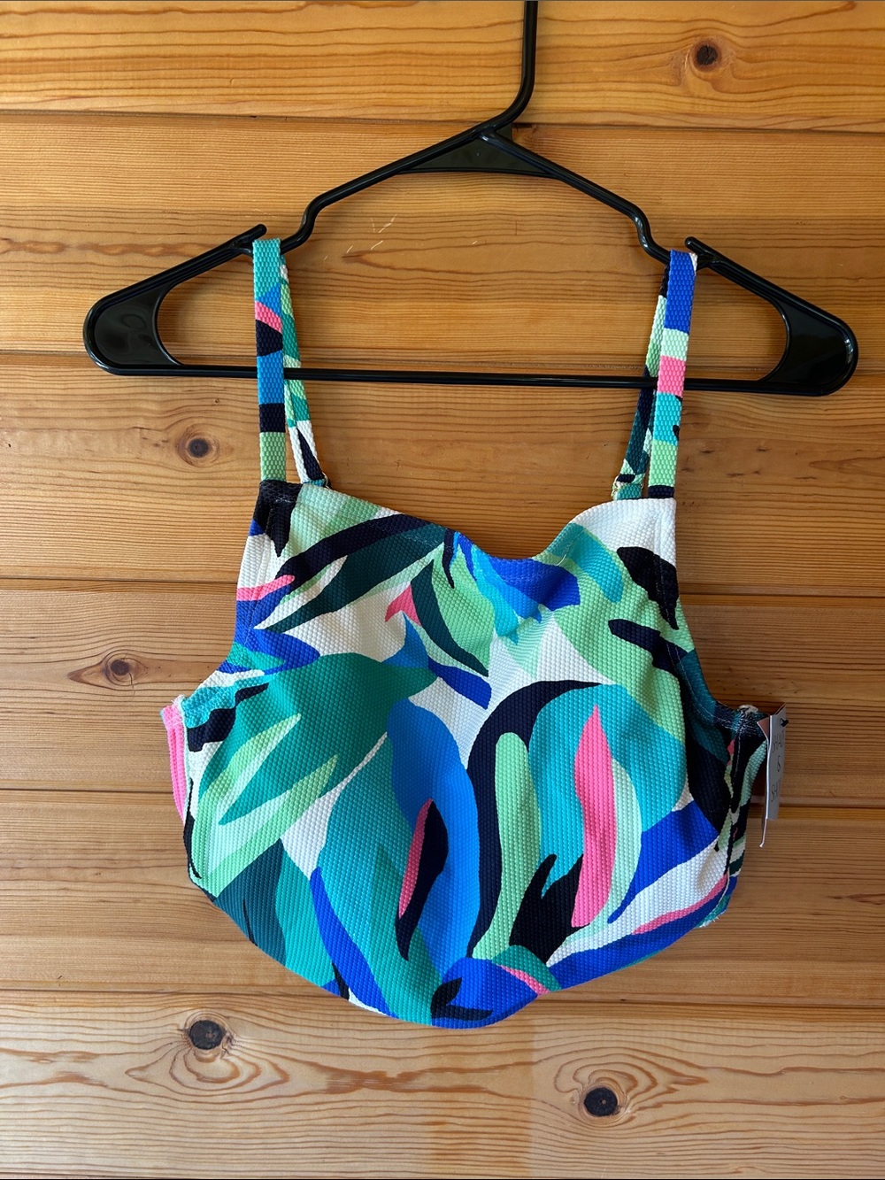 Shade & Shore Tropical Abstract Bikini Top - Blue Green Pink Black